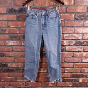 Topshop Medium Wash High Waisted Step Hem Mom Jeans Rigid Denim Women's 26